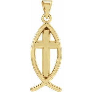 10K Yellow Gold 14x6 mm Ichthus with Cross Pendant