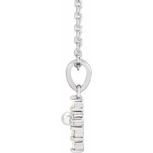 14K White Gold Cultured White Seed Pearl & .07 CTW Natural Diamond Cross 16-18" Necklace
