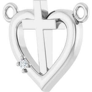Sterling Silver .0025 CT Natural Diamond Heart & Cross Necklace Center
