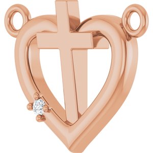 14K Rose Gold .0025 CT Natural Diamond Heart & Cross Necklace Center