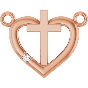 14K Rose Gold .0025 CT Natural Diamond Heart & Cross Necklace Center