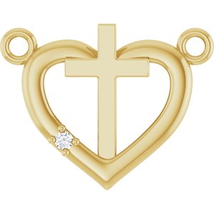 14K Yellow Gold .0025 CT Natural Diamond Heart & Cross Necklace Center