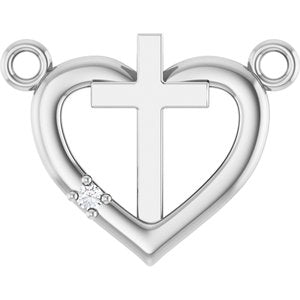 Sterling Silver .0025 CT Natural Diamond Heart & Cross Necklace Center