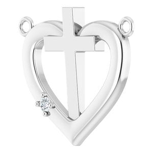 14K White Gold .015 CT Natural Diamond Heart & Cross Necklace Center