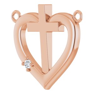 14K Rose Gold .015 CT Natural Diamond Heart & Cross Necklace Center