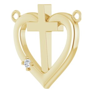 14K Yellow Gold .015 CT Natural Diamond Heart & Cross Necklace Center