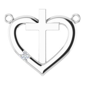 14K White Gold .015 CT Natural Diamond Heart & Cross Necklace Center