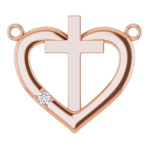 14K Rose Gold .015 CT Natural Diamond Heart & Cross Necklace Center