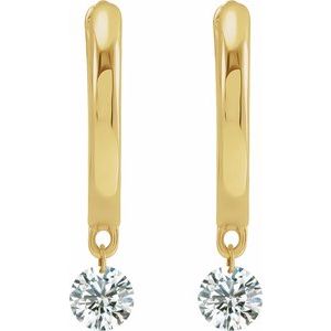 14K Yellow Gold 1/3 CTW Drilled Natural Diamond Hinged Hoop Earrings