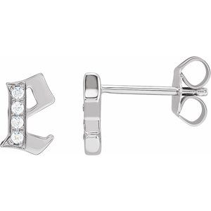 14K White Gold .03 CTW Natural Diamond Gothic Initial E Earring