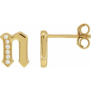 14K Yellow Gold .03 CTW Natural Diamond Gothic Initial N Earring