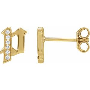 14K Yellow Gold .03 CTW Natural Diamond Gothic Initial P Earring