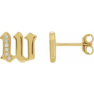 14K Yellow Gold .03 CTW Natural Diamond Gothic Initial W Earring