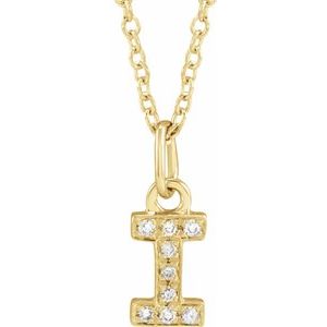 14K Yellow Gold .03 CTW Natural Diamond Petite Initial I 16-18" Necklace