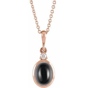 14K Rose Gold 8x6 mm Natural Black Onyx & .03 CT Natural Diamond 16-18" Necklace
