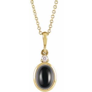 14K Yellow Gold 10x8 mm Natural Black Onyx & .03 CT Natural Diamond 16-18" Necklace