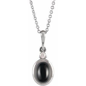 Platinum 10x8 mm Natural Black Onyx & .03 CT Natural Diamond 16-18" Necklace