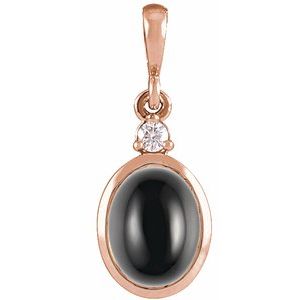14K Rose Gold 10x8 mm Natural Black Onyx & .03 CT Natural Diamond Cabochon Pendant