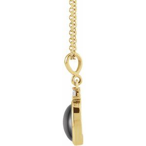 14K Yellow Gold 8x6 mm Natural Black Onyx & .03 CT Natural Diamond 16-18" Necklace