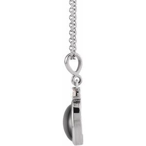 Sterling Silver 5x3 mm Natural Black Onyx & .03 CT Natural Diamond 16-18" Necklace