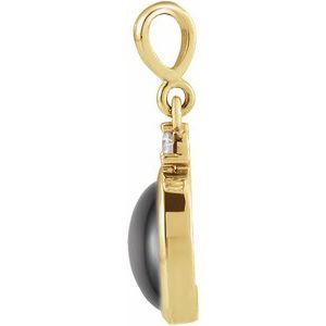 14K Yellow Gold 5x3 mm Natural Black Onyx & .02 CT Natural Diamond Cabochon Pendant
