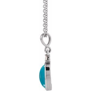 Sterling Silver 6x4 mm Natural Turquoise & .015 CT Natural Diamond 16-18" Necklace