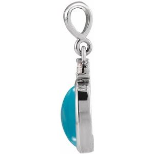 Platinum 12x10 mm Natural Turquoise & .03 CT Natural Diamond Cabochon Pendant