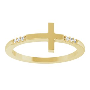 14K Yellow Gold .025 CTW Diamond Stackable Sideways Cross Ring