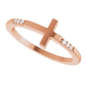 14K Rose Gold .025 CTW Diamond Stackable Sideways Cross Ring