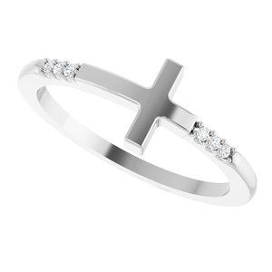 14K White Gold .025 CTW Diamond Stackable Sideways Cross Ring