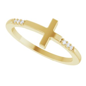 14K Yellow Gold .025 CTW Diamond Stackable Sideways Cross Ring