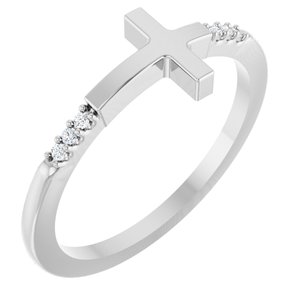 14K White Gold .025 CTW Diamond Stackable Sideways Cross Ring