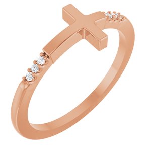 14K Rose Gold .025 CTW Diamond Stackable Sideways Cross Ring