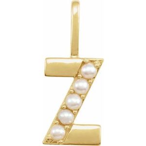 14K Yellow Gold Cultured White Freshwater Pearl Initial Z Charm/Pendant