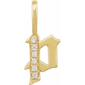 14K Yellow Gold .05 CTW Natural Diamond Gothic Initial P Charm/Pendant