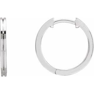 14K White Gold Grooved Hinged 15 mm Huggie Hoop Earrings