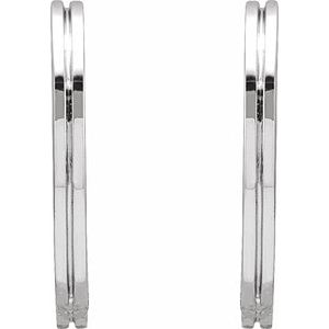 14K White Gold Grooved Hinged 15 mm Huggie Hoop Earrings