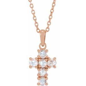 14K Rose Gold 1/6 CTW Rose-Cut Natural Diamond Cross 16-18" Necklace