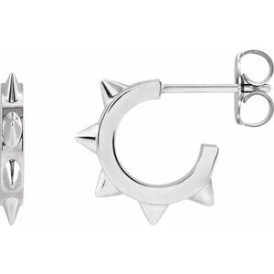 14K White Gold Spike 13.43 mm Hoop Earrings