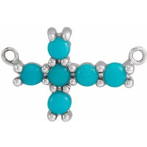 14K White Gold Natural Turquoise Sideways Cross Necklace Center