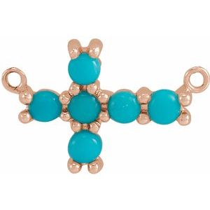 14K Rose Gold Natural Turquoise Sideways Cross Necklace Center