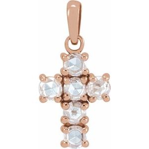 14K Rose Gold 1/4 CTW Rose-Cut Natural Diamond Cross Pendant