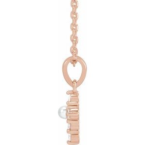 14K Rose Gold Cultured White Seed Pearl & .07 CTW Natural Diamond Cross 16-18" Necklace