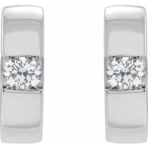 14K White Gold 1/8 CTW Lab-Grown Diamond Hinged Huggie Hoop Earrings