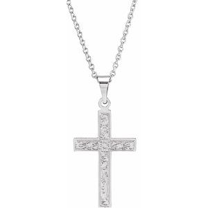 14K White Gold 25.9x12 mm Cross 18" Necklace