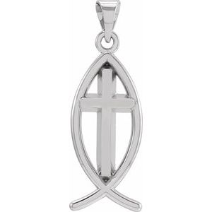 Sterling Silver 14x6 mm Ichthus with Cross Pendant