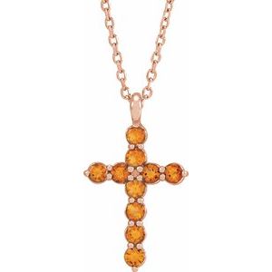 14K Rose Gold Natural Citrine Cross 16-18" Necklace