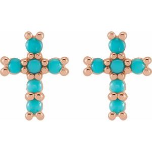 14K Rose Gold Natural Turquoise Cross Earrings