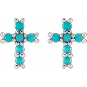 14K White Gold Natural Turquoise Cross Earrings