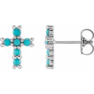 14K White Gold Natural Turquoise Cross Earrings